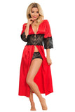 Romantic Satin Negligee with Lace and Flirty Shorts Set