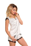 Elegant Lace-Trimmed Satin Chemise and Shorts Set