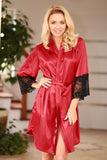 Elegant Satin Chemise with Lace Sleeves and Tied Waist