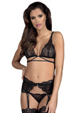 Oriental Lace Black Lingerie Set with Bra, Garter & Thong