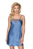 Azure Satin Nightie with Lace Insert and Embroidery
