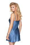 Azure Satin Nightie with Lace Insert and Embroidery
