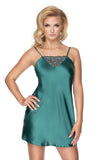 Elegant Dark Green Satin Nightie with Lace Detail