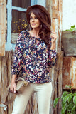 Colorful Floral Spanish Blouse with Ties and Elastic Sleeves