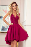Burgundy Asymmetrical Dress with Lace and Short Sleeves