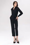 Elegant Black Women's Suit with Waist Tie Detail