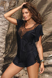 Black Lace-Trim Tunic with Adjustable Frill Sides