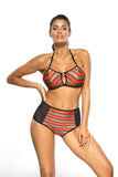 Chic High-Waisted Swimsuit with African Motifs & Shine