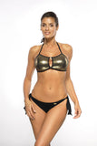 Sporty Black and Gold Swimsuit with Brazilian Briefs