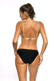 Stylish Golden Two-Piece Swimsuit with Tropical Panties