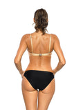 Stylish Golden Deep Neckline Two-Piece Swimsuit