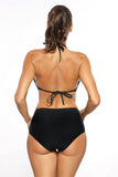 Wet Look Two-Piece Swimsuit with High Briefs and Jewelry Detail