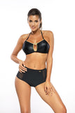 Wet Look Two-Piece Swimsuit with Transparent Sides