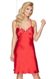 Elegant Red Satin Nightdress with Floral Lace Detail