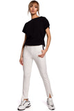 Trendy Straight Leg Trousers with Slits and Topstitching
