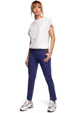 Trendy Straight Leg Trousers with Front Slits and Topstitching