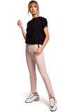 Trendy Straight Leg Trousers with Front Slits and Topstitching