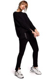 Loose-Fitting High Slit Sweatshirt with Decorative Piping