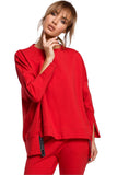 Mismatched Sweatshirt with High Slits and Decorative Piping