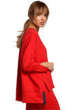Mismatched Sweatshirt with High Slits and Decorative Piping