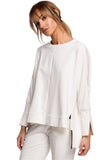 Mismatched Sweatshirt with High Slits and Decorative Piping