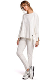 Mismatched Sweatshirt with High Slits and Decorative Piping