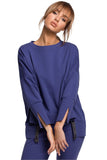Mismatched Sweatshirt with High Slits and Decorative Piping