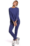Mismatched Sweatshirt with High Slits and Decorative Piping
