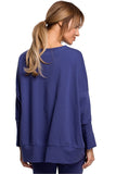 Mismatched Sweatshirt with High Slits and Decorative Piping