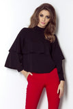 Elegant Ruffled Blouse with Silver Button Details
