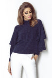 Elegant Ruffled Blouse with Silver Button Details