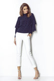 Elegant Ruffled Blouse with Silver Button Details