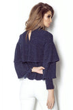 Elegant Ruffled Blouse with Silver Button Details