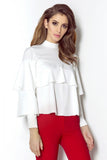 Elegant Ruffled Blouse with Silver Button Details