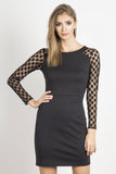 Elegant Fitted Dress with Pea Pattern and Geometric Neckline