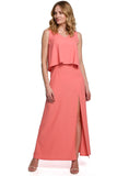 Elegant Double Frilled Dress with Thigh-High Slit