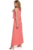 Elegant Double Frilled Dress with Thigh-High Slit
