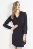 Asymmetric Dress with Belt and Stand-Up Collar