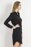 Asymmetric Dress with Belt and Stand-Up Collar