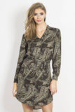 Asymmetric Cut Dress with Tie Belt and Stand-Up Collar