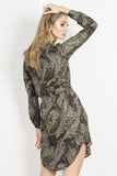Asymmetric Cut Dress with Tie Belt and Stand-Up Collar