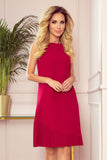 Modest Red Trapeze Dress with Asymmetrical Pleats