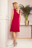 Modest Red Trapeze Dress with Asymmetrical Pleats