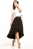 Asymmetrical Midi Skirt with Frill Hem Detail