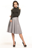 Elegant Eco-Leather Flared Midi Skirt with Side Zip