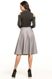 Elegant Eco-Leather Flared Midi Skirt with Side Zip