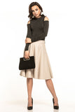 Elegant Eco-Leather Flared Midi Skirt with Side Zip