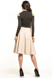 Elegant Eco-Leather Flared Midi Skirt with Side Zip