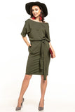 Cozy Cotton Knit Midi Dress with Decorative Belt