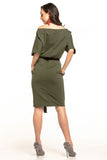 Cozy Cotton Knit Midi Dress with Decorative Belt